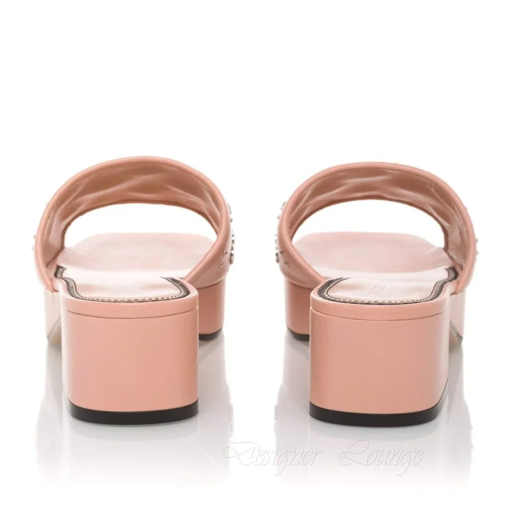 NEW GUCCI Janaya Interlocking GG Studs Rose Leather Sandals Slides EU 41 US 11